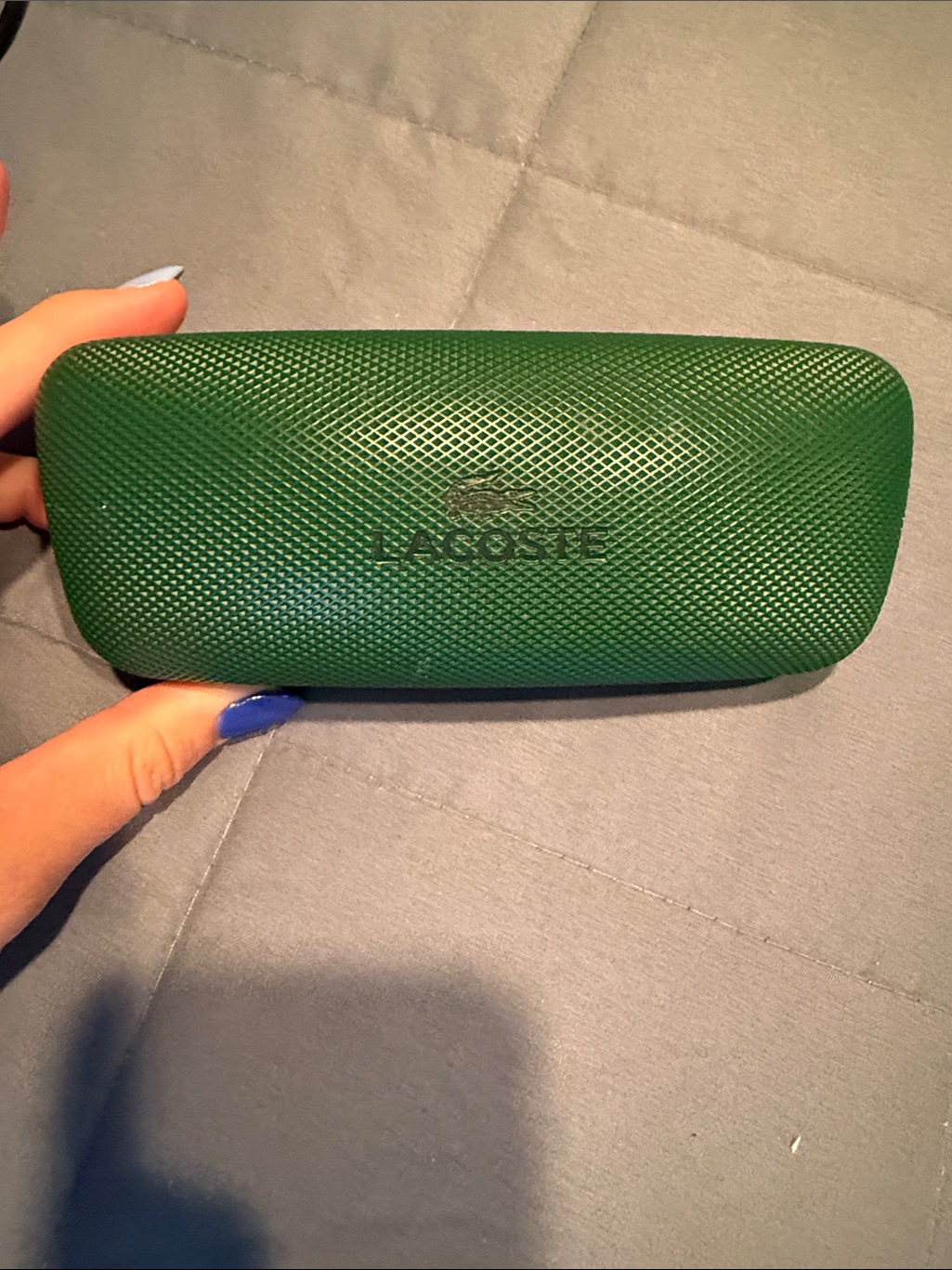Lacoste Textured Dark Green Eyeglass Case With Embossed Logo